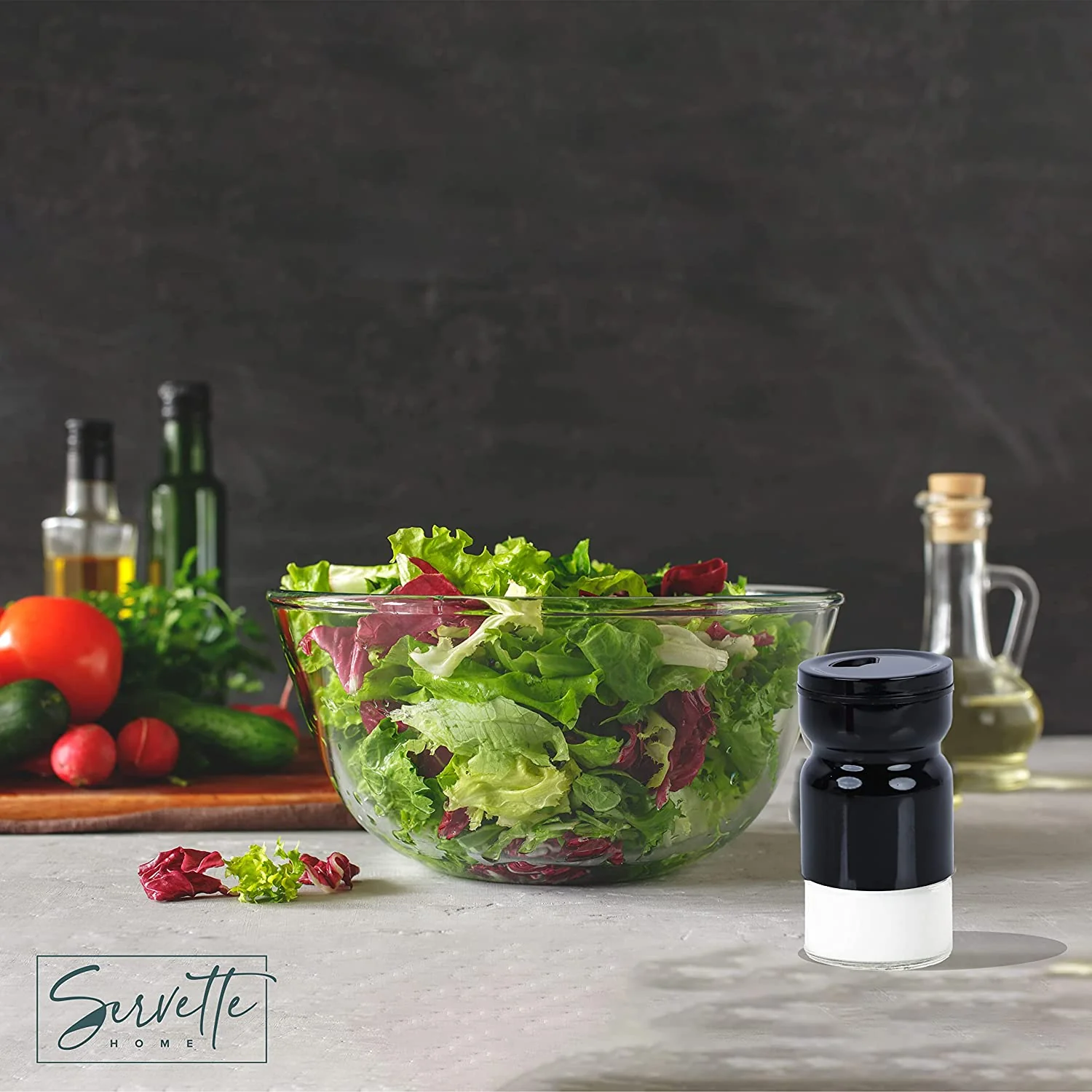 Black Glass & Metal Salt and Pepper Shakers - Image 3
