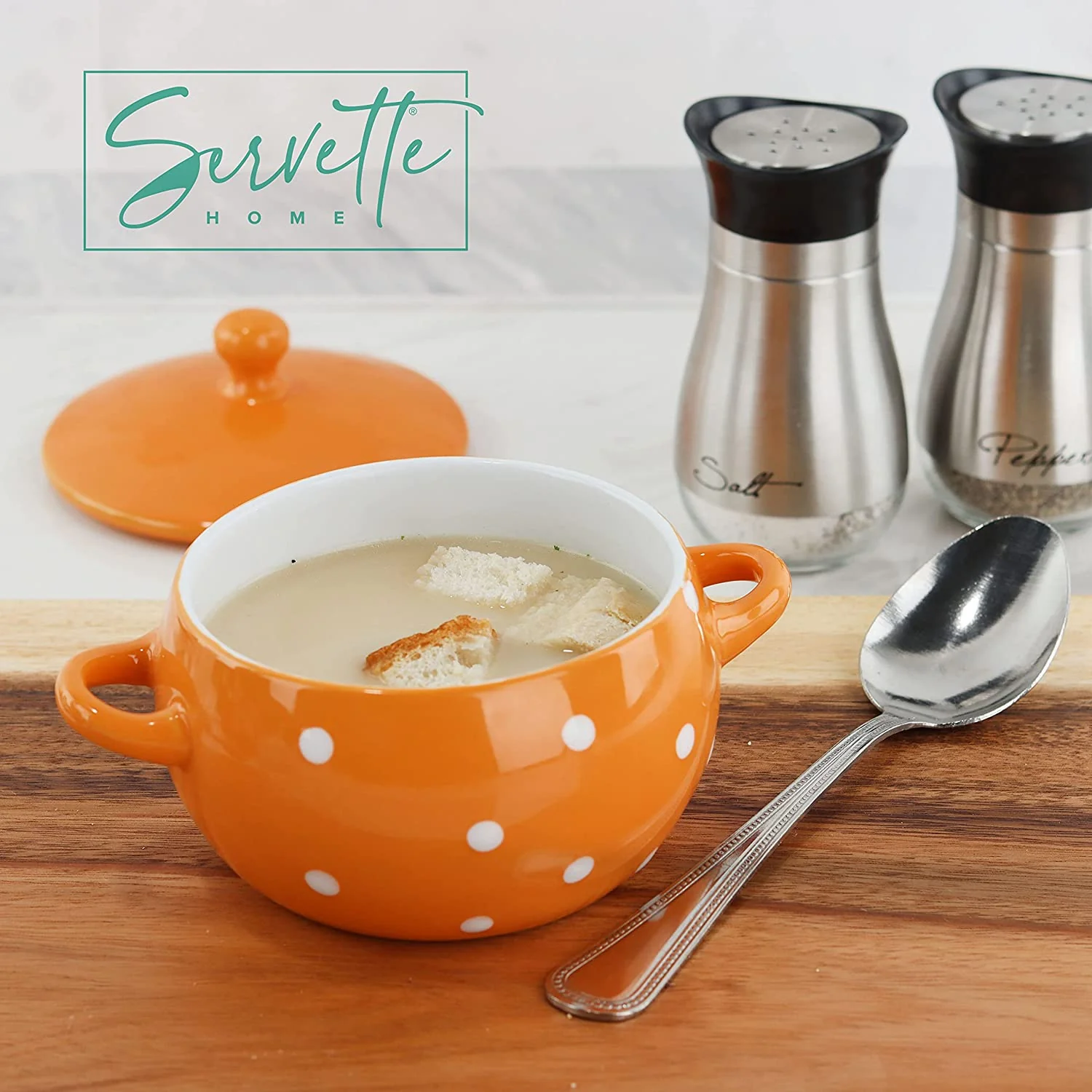Orange Polka Dot Soup Bowls with Lids - Image 5