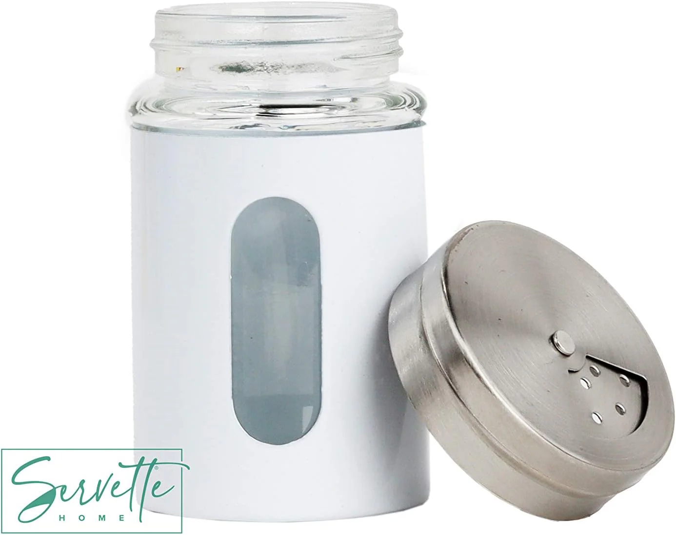 White Retro Salt & Pepper Glass Jar Shakers - Image 3
